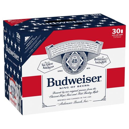Budweiser Domestic Lager Beer (30 ct, 12 fl oz)