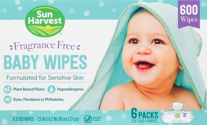 Sun Harvest Fragrance Free Baby Wipes For Sensitive Skin (600 ct)