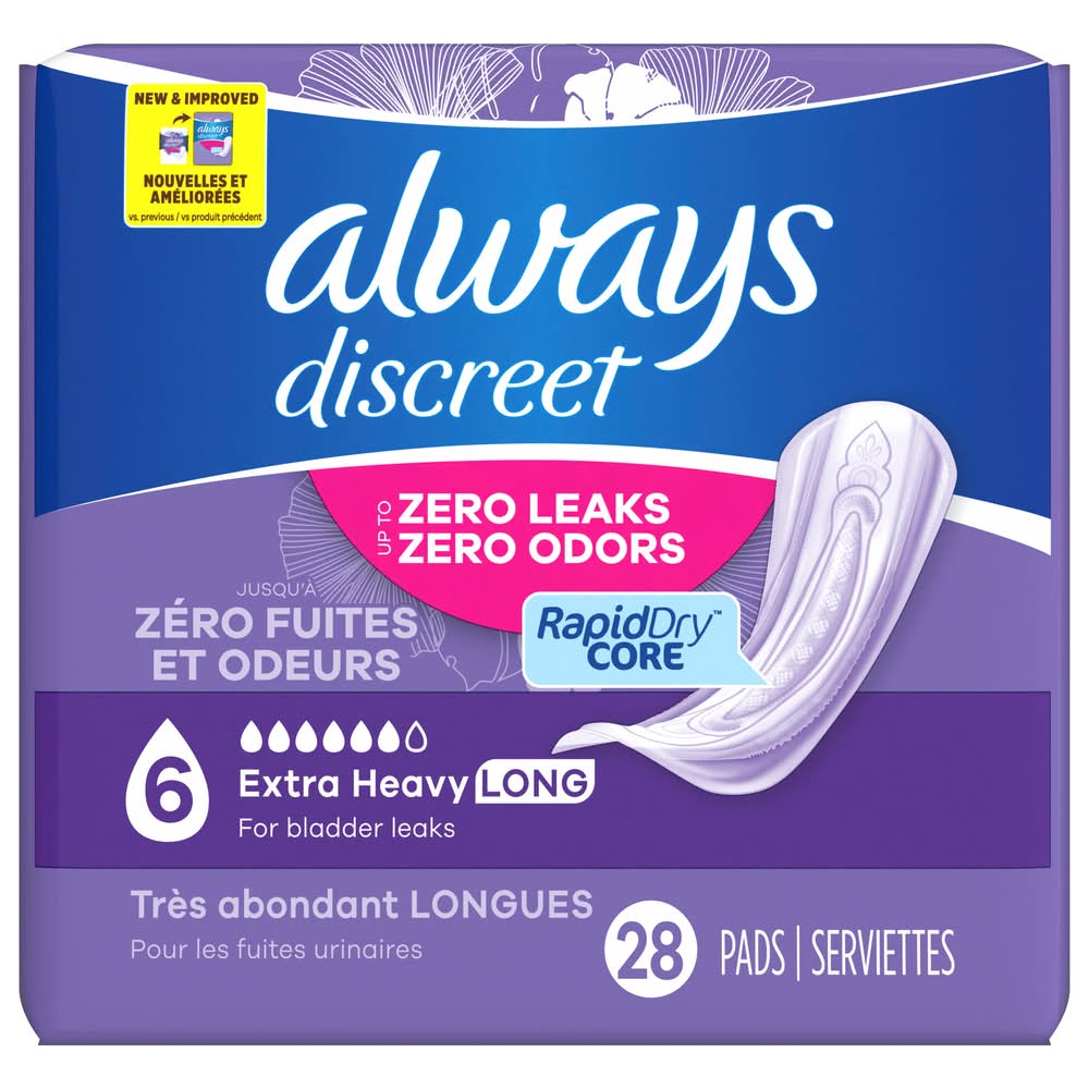 Always Discreet Long Extra Heavy Pads (28 ct)