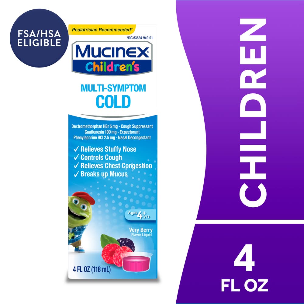 Mucinex Children's Very Berry Flavor Multi-Symptom Cold Liquid, Age 4+ (4 oz)