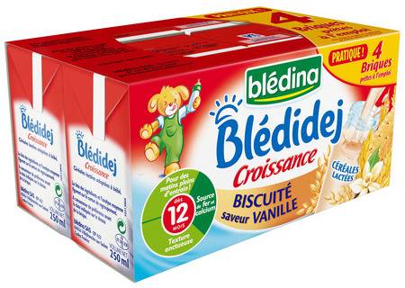 Lait et céréales bébé Blédidej dès 12 mois, biscuité vanille BLEDINA - les 4 briques de 250 ml