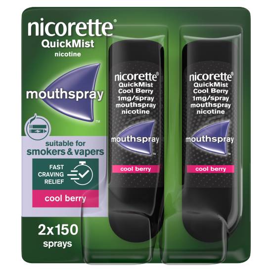 Nicorette Cool Berry, Quickmist Quit Vaping Aid Mouthspray (2 pack)