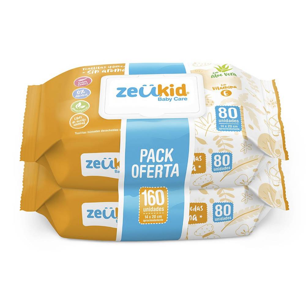 Zeukid pack toallitas húmedas sin aroma (2 x 80 u c/u)