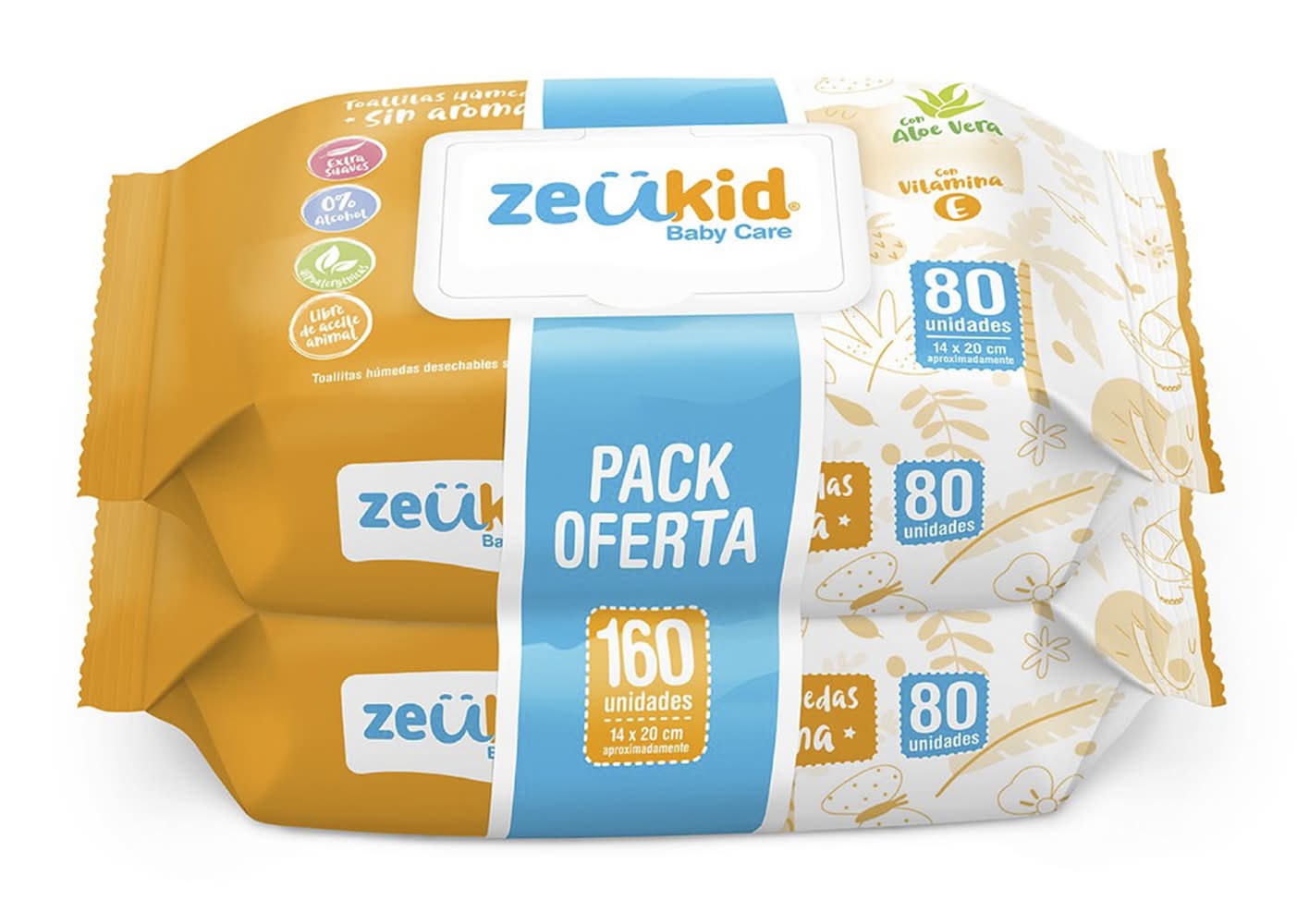 Zeukid · Baby care toallas húmedas con aloe vera - 14x20cm (2 x 80 un)