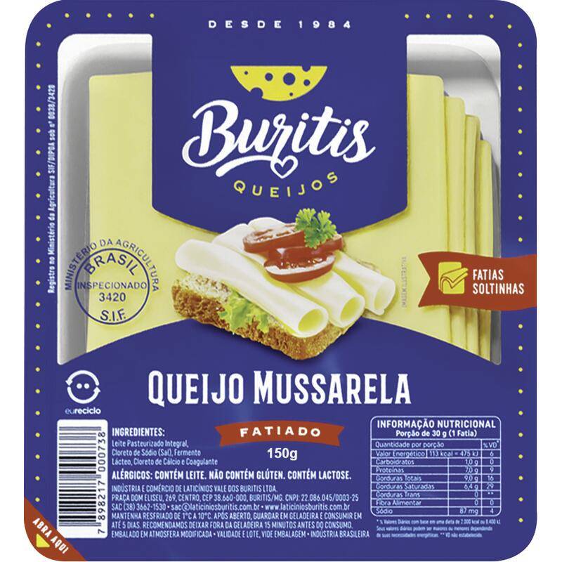 Buritis queijo mussarela fatiado (150 g)
