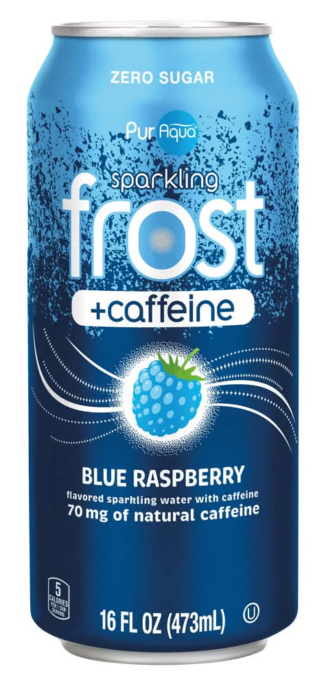 PurAqua Zero Sugar Frost Caffeine Sparkling Water, Blue Raspberry (16 fl oz)