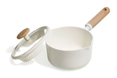 Carote Ceramic Nonstick Sauce Pan With Lid 2 Qt, Cream