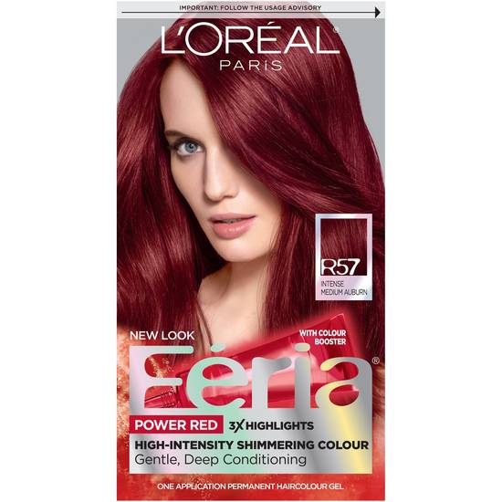 L'Oreal Paris Feria Power Red Hair Color, R57 Intense Medium Auburn