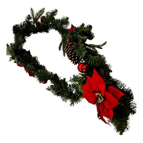 6' Mixed Greenery with Poinsettia Flowers Decorated Artificial Christmas Garland - Wondershop™