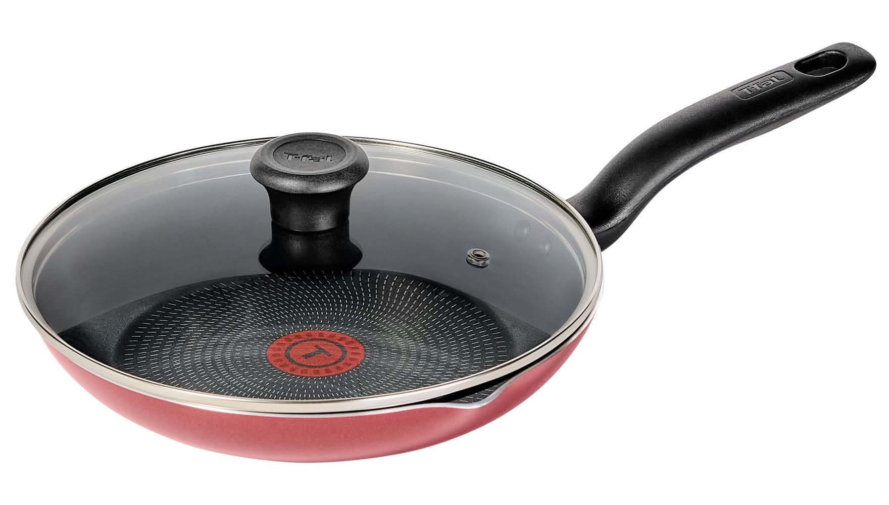 T-Fal Simply Cook Nonstick Fry Pan With Lid, 10.5 in, Black-Red