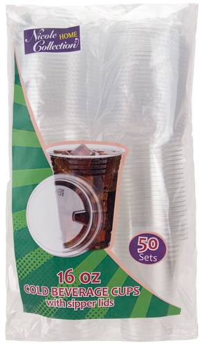 Nicole Home Colletion Cold Beverage Cups With Sipper Lids, Clear (50 ct)