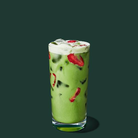 Iced Strawberry Oat Matcha Tea Latte