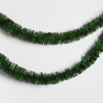 15' Soft & Silky Tinsel Christmas Garland Green - Wondershop™: Horizontal/Vertical Display