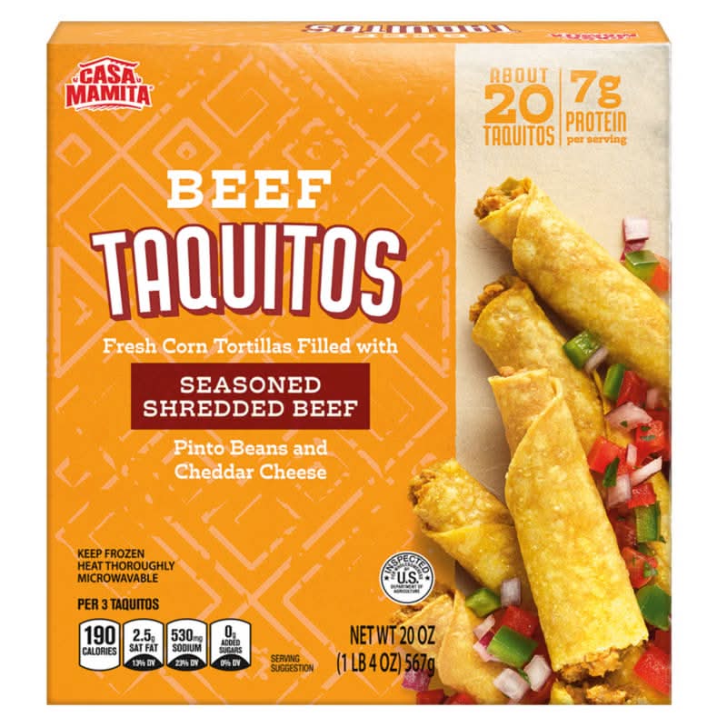 Casa Mamita Fresh Corn Taquitos, Seasoned Shredded Beef (20 oz, 20 ct)