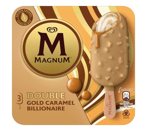Magnum Double Gold Caramel Billionaire, Ice Cream Sticks (3 x 85ml)