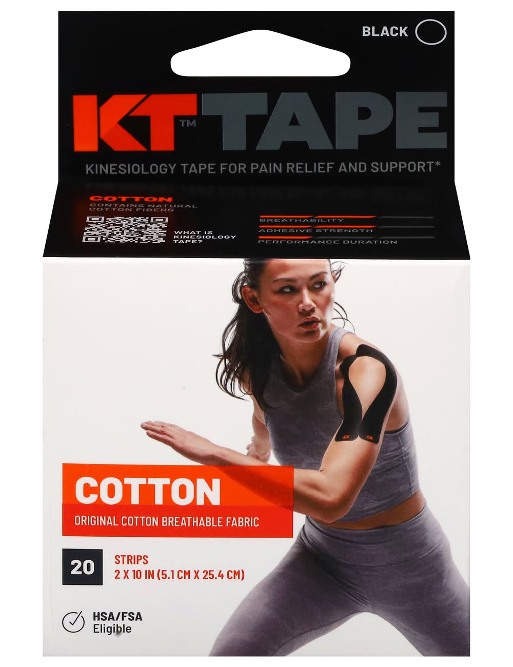 KT Tape Elastic Sports Tape For Pain Relief and Support, 2" X 10", Black (4.8 oz, 20 ct)