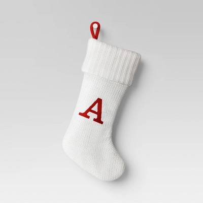 Wondershop Knit Monogram Christmas Stocking, White-Red