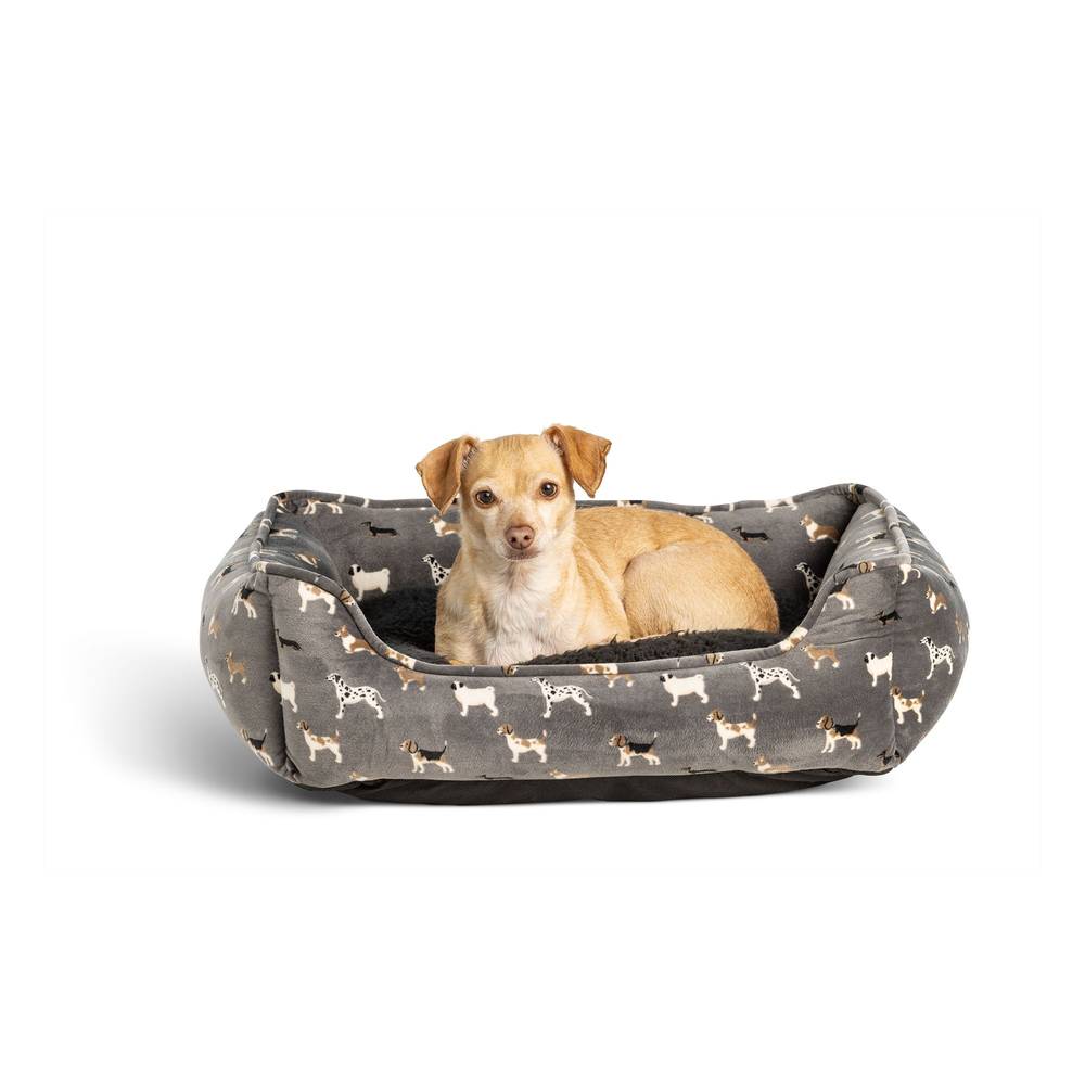 Top Paw® Dog Print Cuddler Dog Bed (Color: Grey, Size: 22\"L X 18\"W X 6.5\"H)