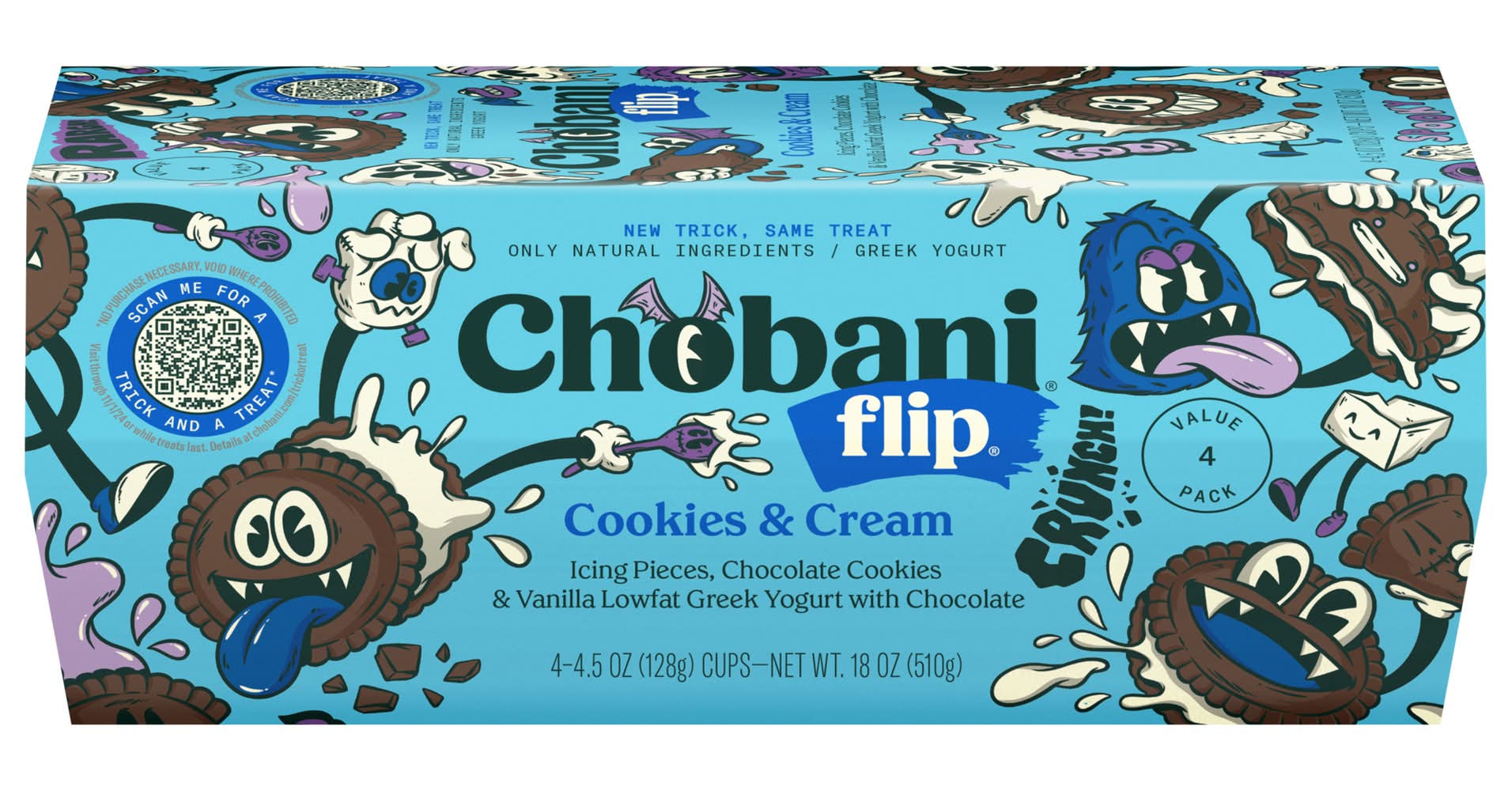 Chobani Flip Low Fat Greek Yogurt, Cookies & Cream (4 x 4.5 oz)