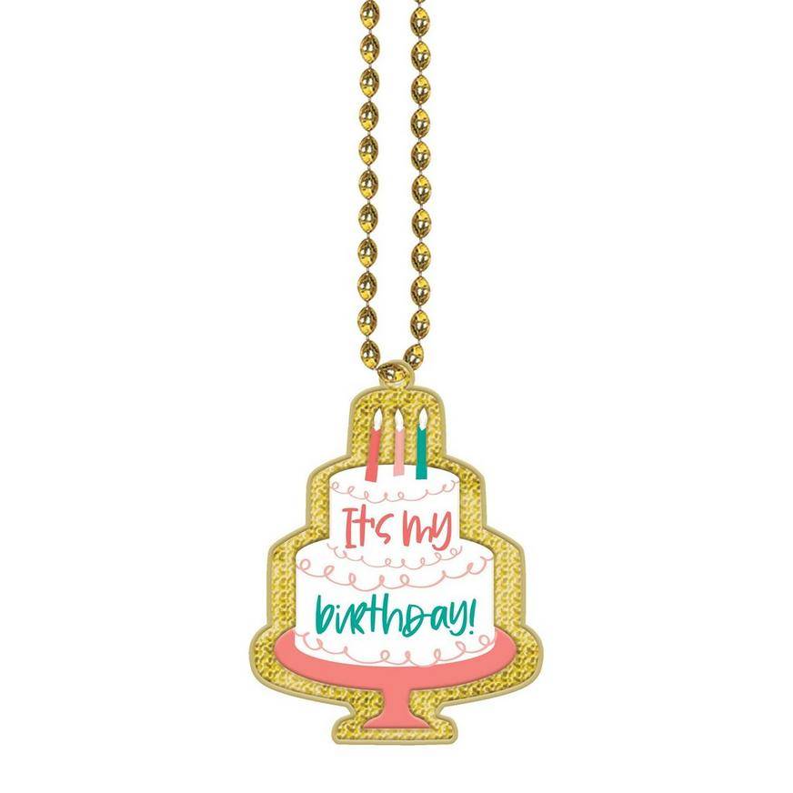 Party City Happy Cake Day Birthday Pendant Bead Necklace (assorted)