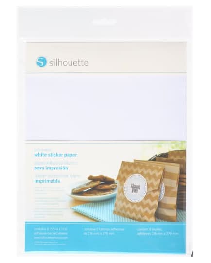 Silhouette Printable Adhesive Sticker Paper, 8.5 x 11 in, White (8 ct)