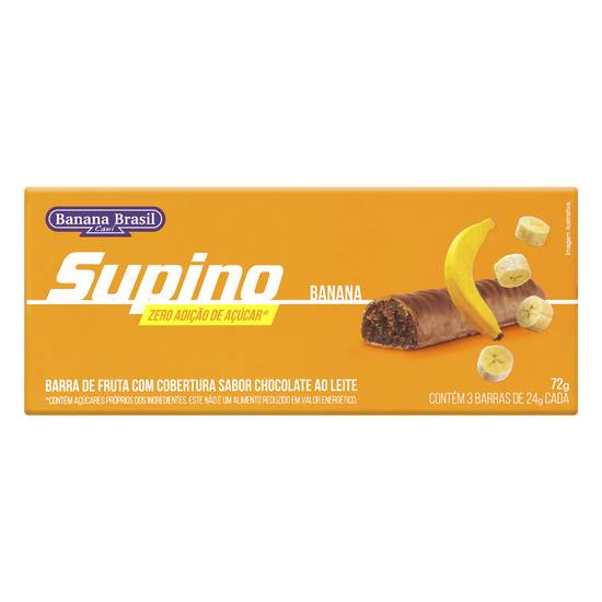 Banana brasil barra de banana com cobertura sabor chocolate ao leite sem açúcar supino (72 g)