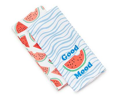"Good Mood" Blue & Red Watermelon 2-Piece Kitchen Towel Set