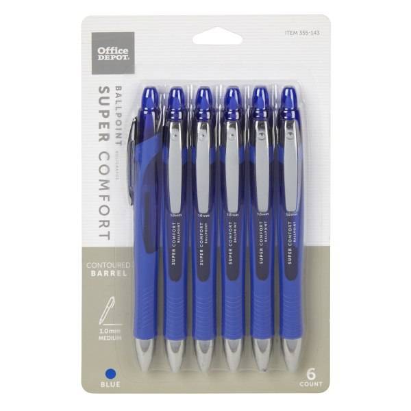 Office Depot 1.0 Mm Blue Barrel Blue Ink Retractable Ballpoint Pens With Grip Medium Point