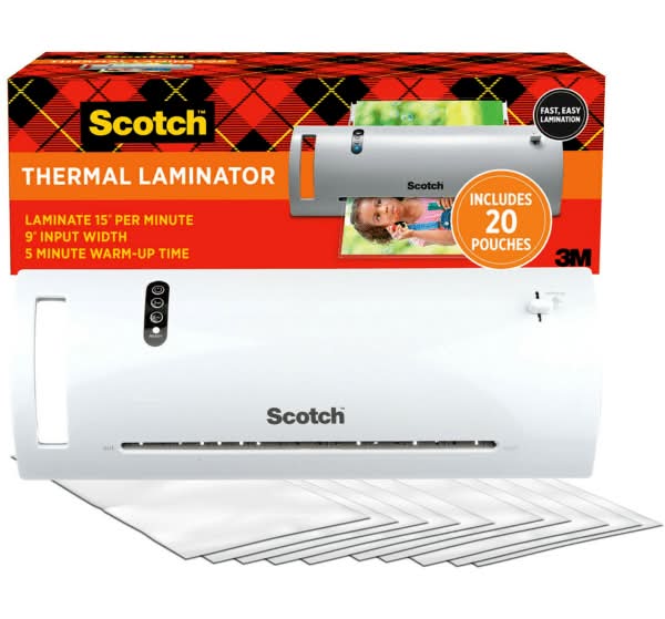 Scotch® Thermal Laminator Combo Pack, 1 White Thermal Laminator 9" Wide, 20 Laminating Sheets, Fits Letter Size