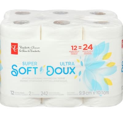 President's choice papier hygiénique hypoallergénique ultra doux 2 épaisseurs - super soft hypoallergenic bathroom tissue 2 ply (12 pièces) (9.9x10.1 cm)