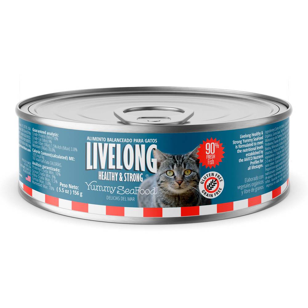 Livelong healthy & strong alimento natural receta delicias del mar (lata 156 g)