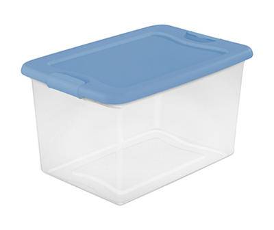 64-Qt. Clear Latch Tote With Blue Lid