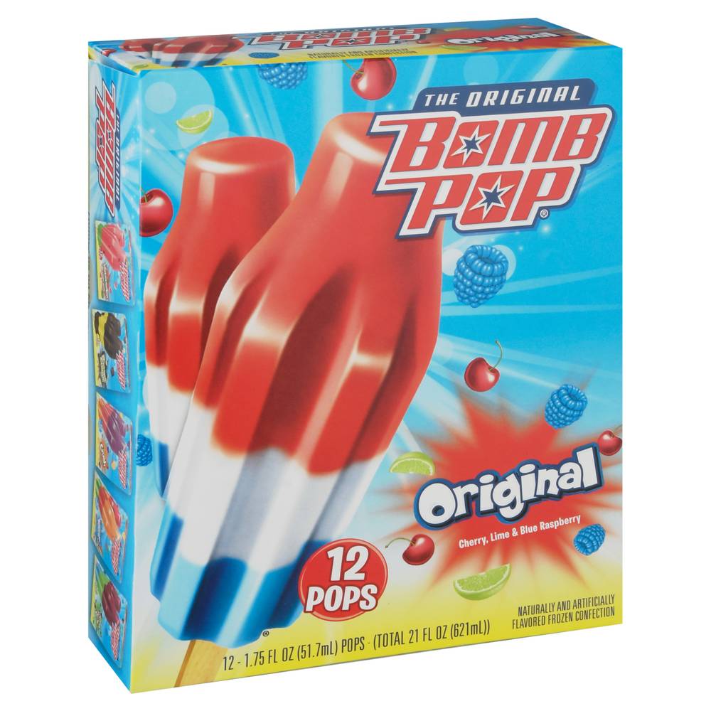 Bomb Pop Original Frozen Confection, Cherry-Lime-Blue Raspberry (21 fl oz, 12 ct)