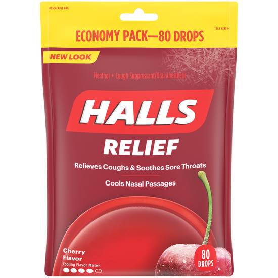 Halls Cough Drops, Cherry, 80 CT
