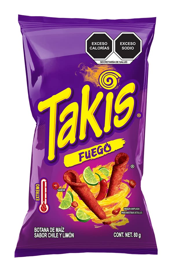 Takis · Fuego tortillas de maíz enrolladas y fritas, chile-limón (80 g)