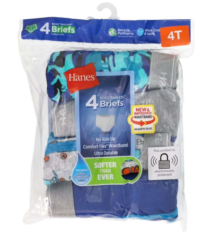 Hanes Boys Printed Tagless Briefs, 4T (4 ct)