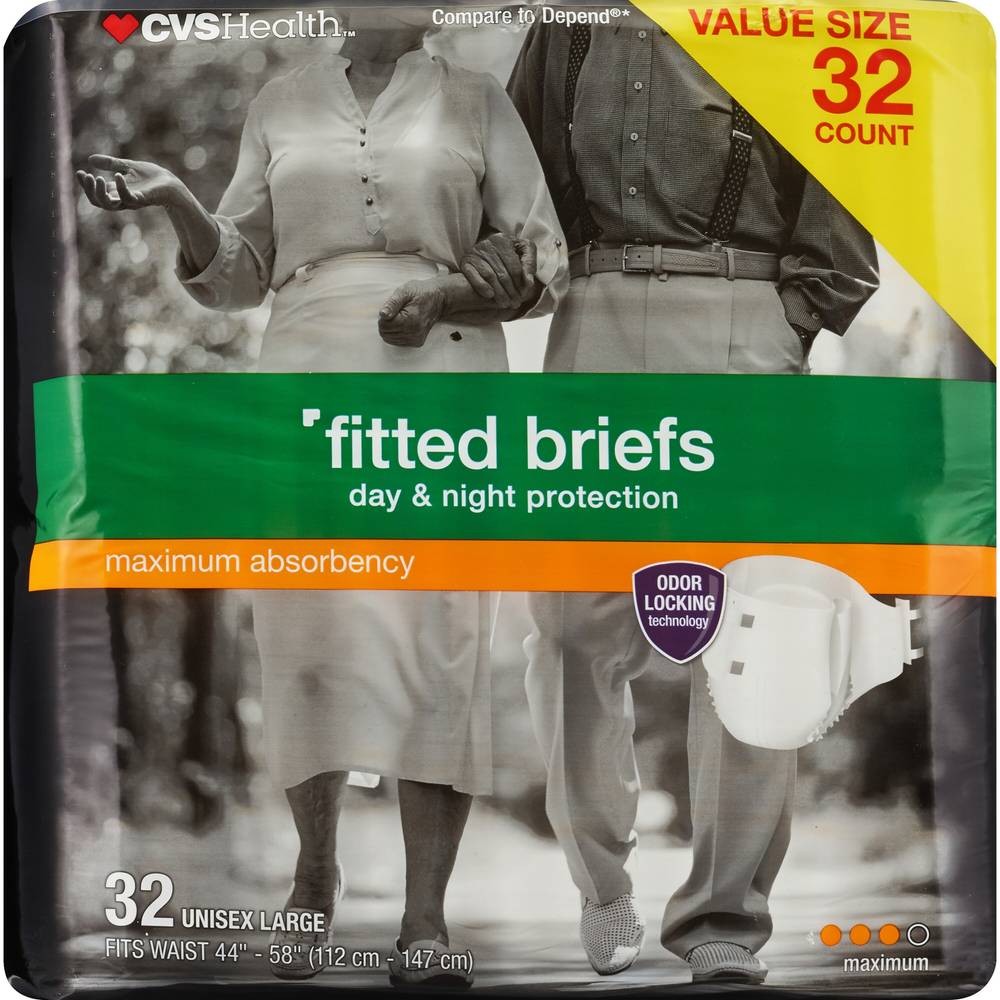 CVS Health Fitted Briefs Maximum Absorbency, 44 X 58 Inches (32 ct)