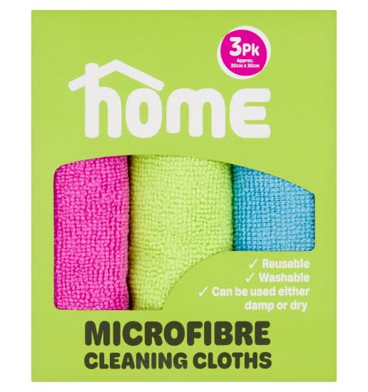 Home 30cm*30cm, Assorted, Microfibre Cleaning Cloths (3 pack)