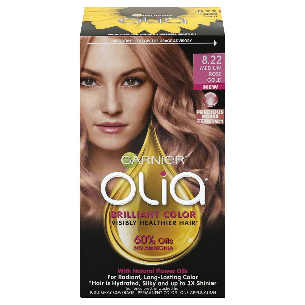 Garnier Medium Rose Gold 8.22 Olia Brilliant Permanent Color, 8.22 Medium Rose Gold (7.2 oz)