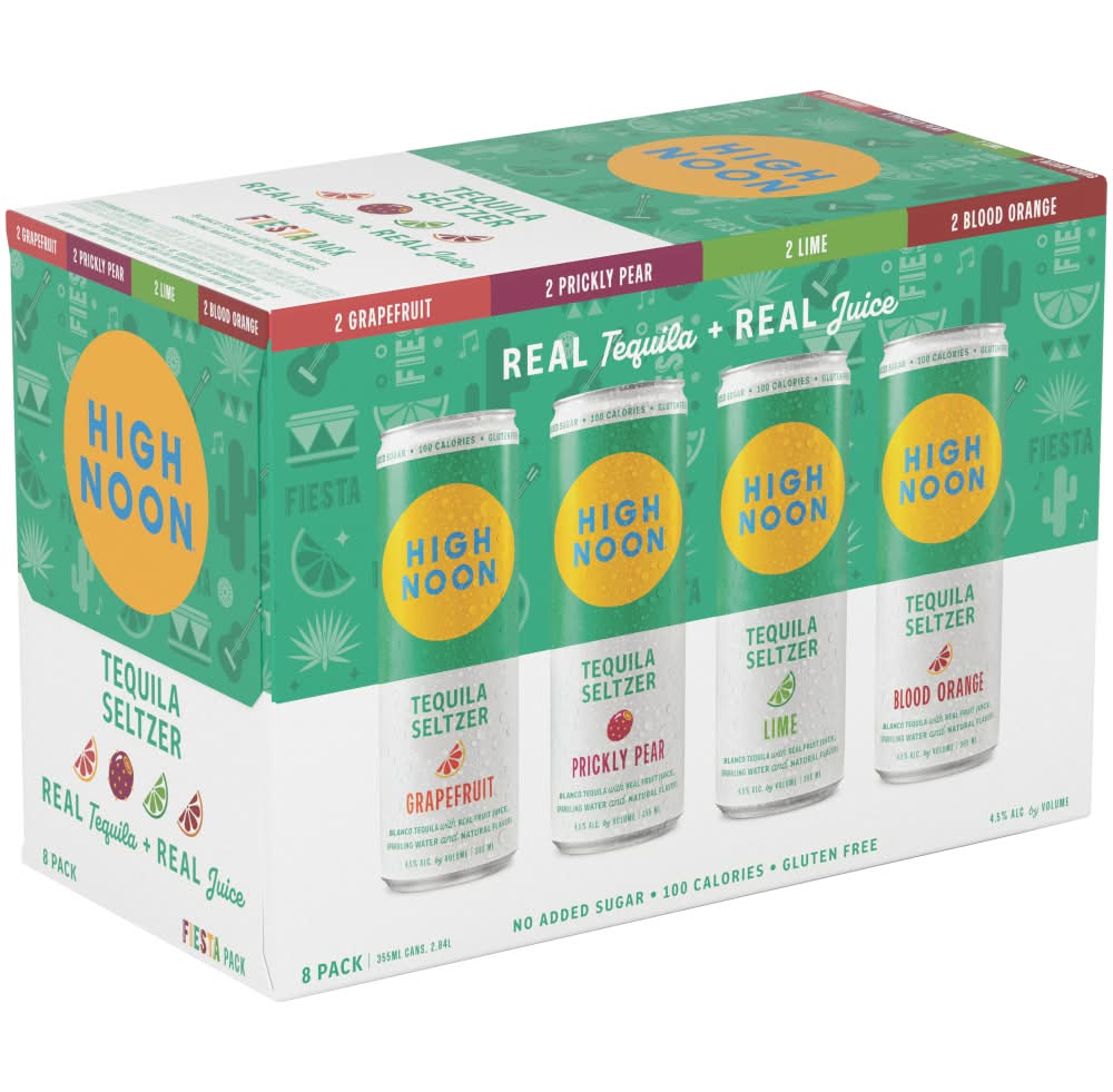 High Noon Fiesta Tequila Hard Seltzer, Grapefruit-Prickly Pear-Lime-Blood Orange (8 x 355 ml)