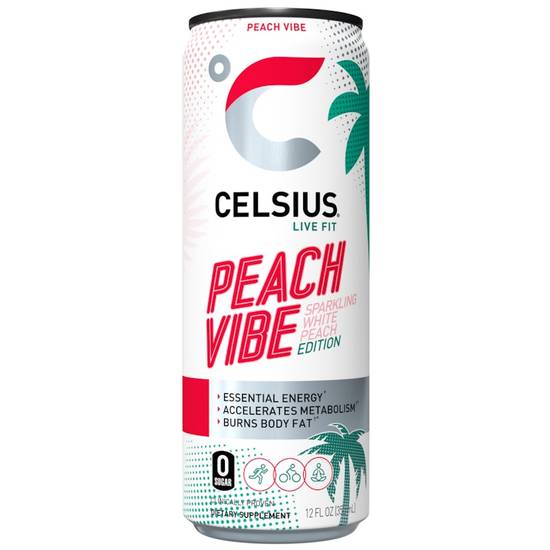 Celsius Peach Vibe 12 oz Can