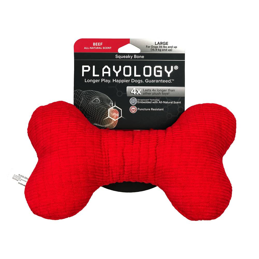 Playology Plush Bone Beef Flavored Medium Size (Color: Red)