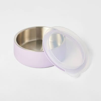 Boots & Barkley 2 Cups Capacity Lidded Stainless Steel Cat and Dog Bowl, Lavender