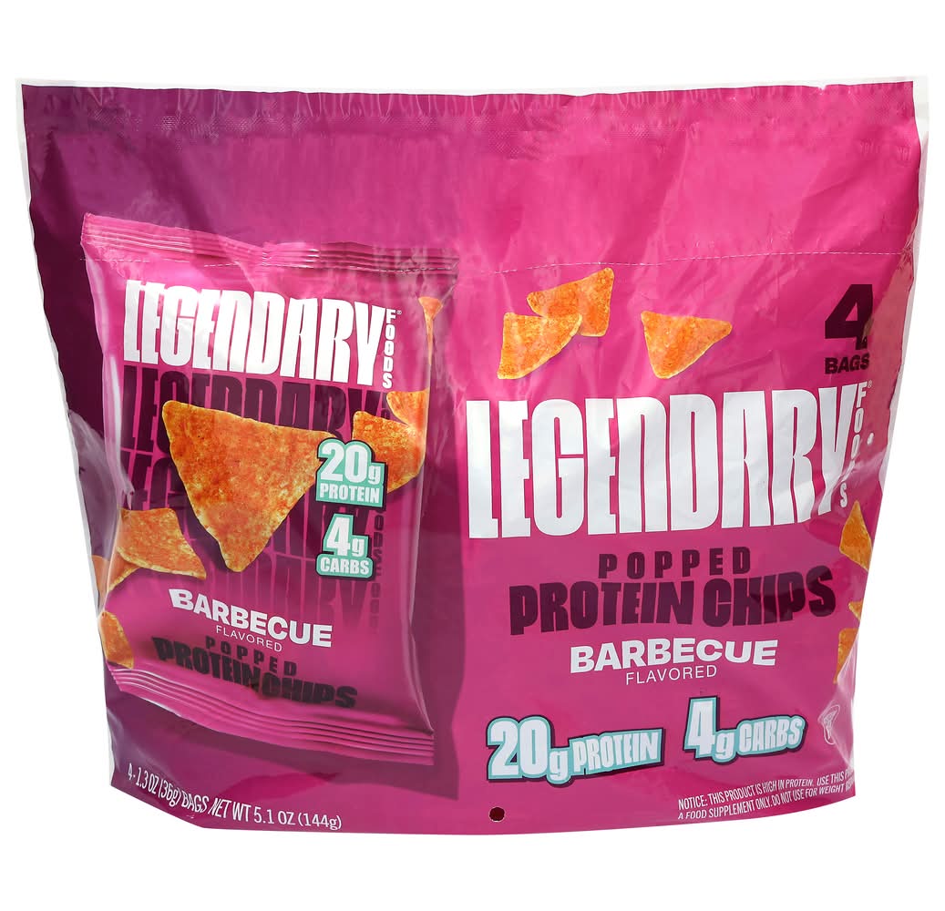 Legendary Foods Gluten Free Popped Protein Chips, Barbecue (4 x 1.3 oz)
