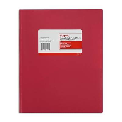 Staples Matte 2-Pocket Plastic Portfolio Folder with Fasteners,Red (ST55473-CC)