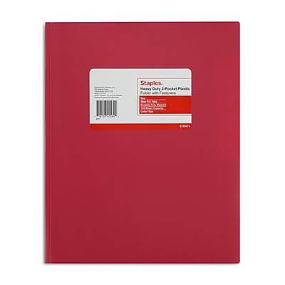 Staples Matte 2-pocket Plastic Portfolio Folder With Fasteners (red)