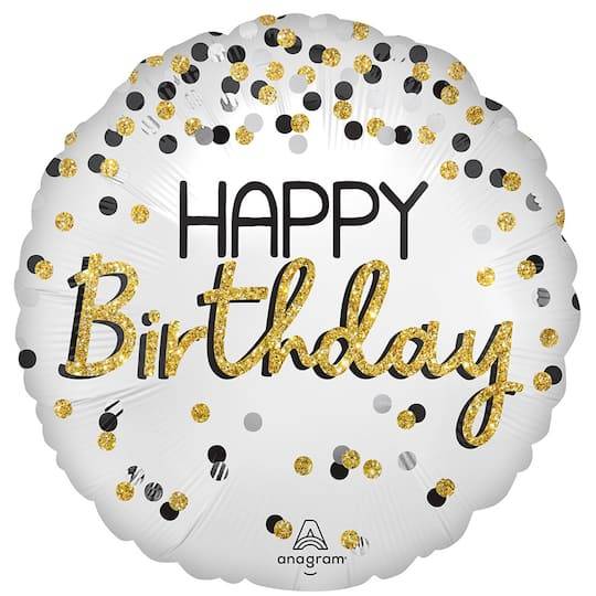 Party City Happy Birthday Foil Balloon (black & gold glitter)