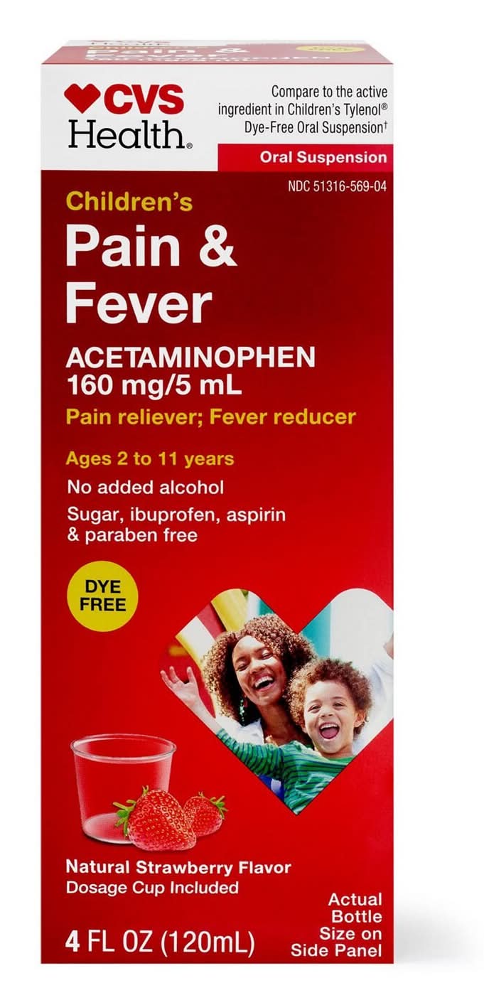 CVS Health Childrens Pain & Fever Relief Oral Suspension, Strawberry (4 fl oz)