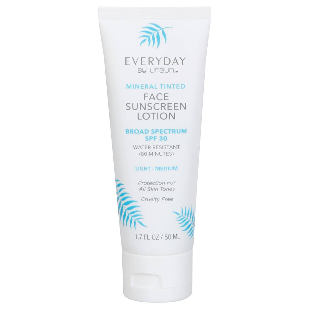 Everyday By Unsun Broad Spectrum Spf 30 Light - Medium Mineral Tinted Face Sunscreen Lotion