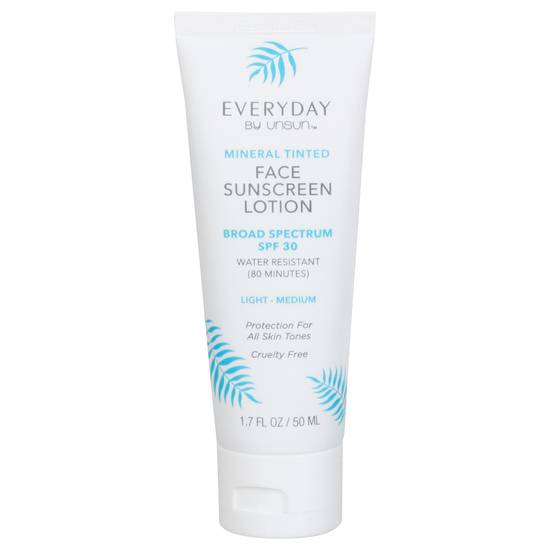 Everyday By Unsun Broad Spectrum Spf 30 Light - Medium Mineral Tinted Face Sunscreen Lotion